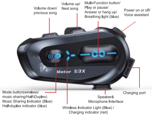 D3X Motorcycle Helmet Intercom Bluetooth Headset Waterproof Music Sharing